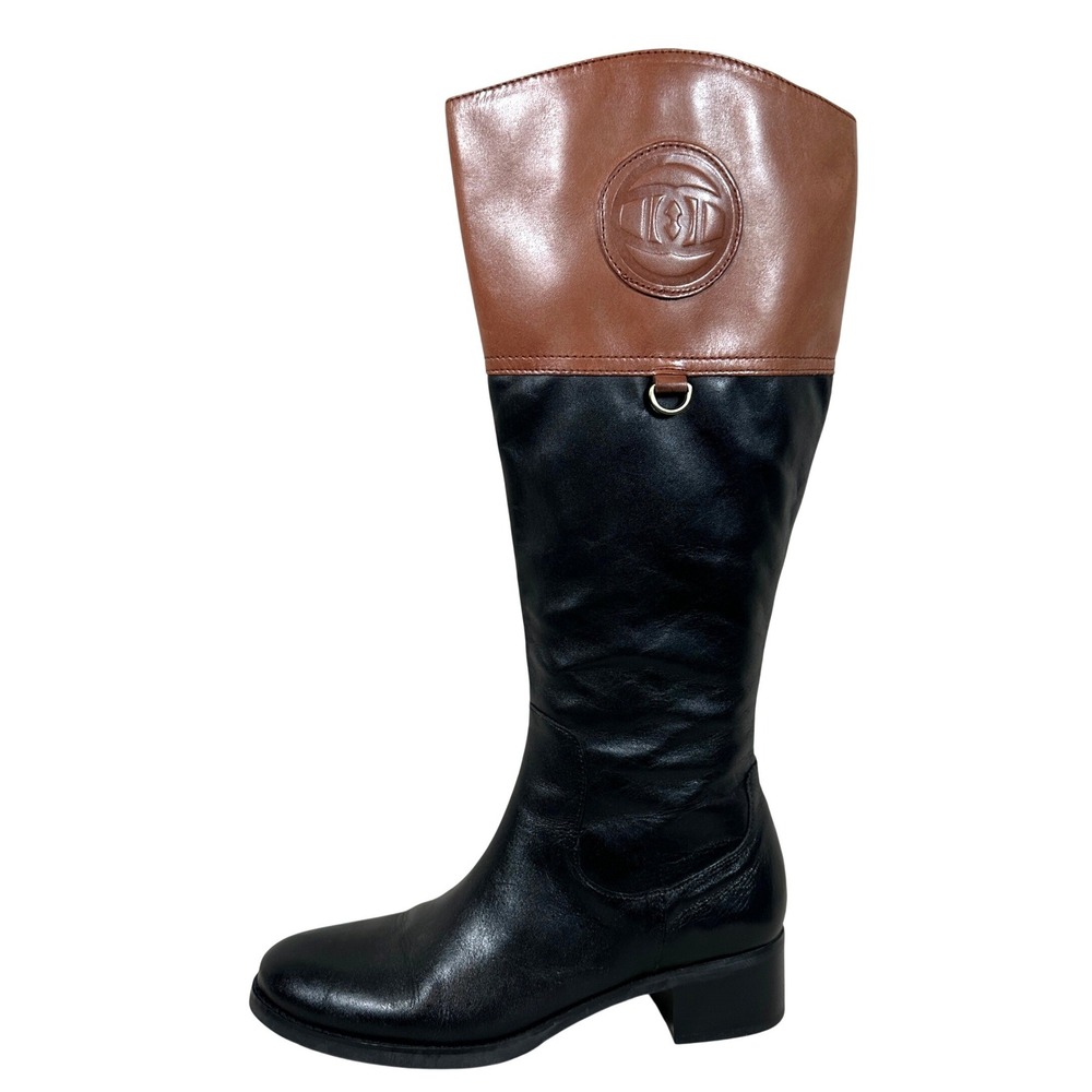 Etienne Aigner Chastity Wide Shaft Leather Riding Boots Black Brown 9 Equestrian